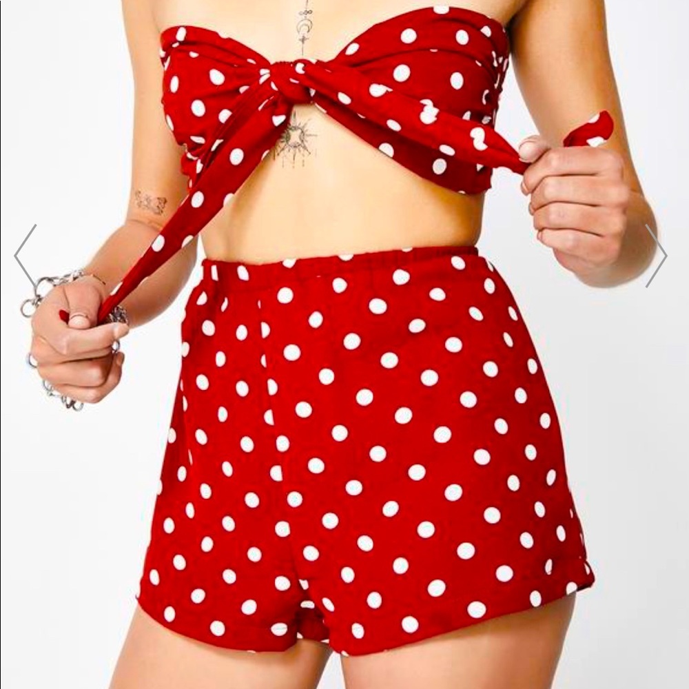 Poka Dot Print Two Piece Top & Shorts Set